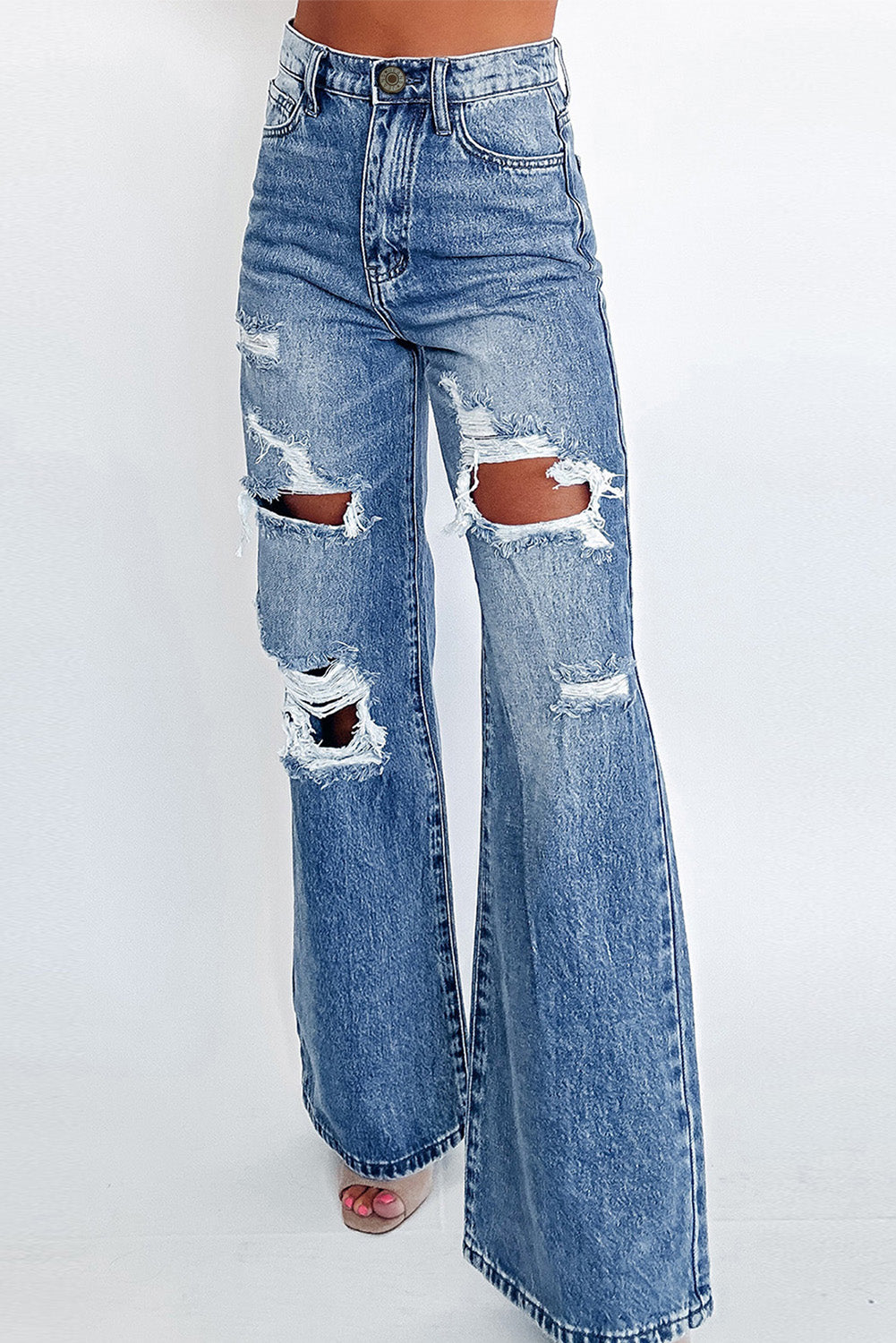 Stacey B's Ashleigh Blue Acid Wash Distressed Wide Leg High Waist Jeans