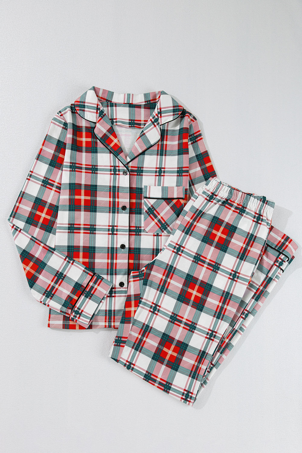 Stacey B's Red Christmas Plaid Print Two Piece Long Sleeve Pajamas Set