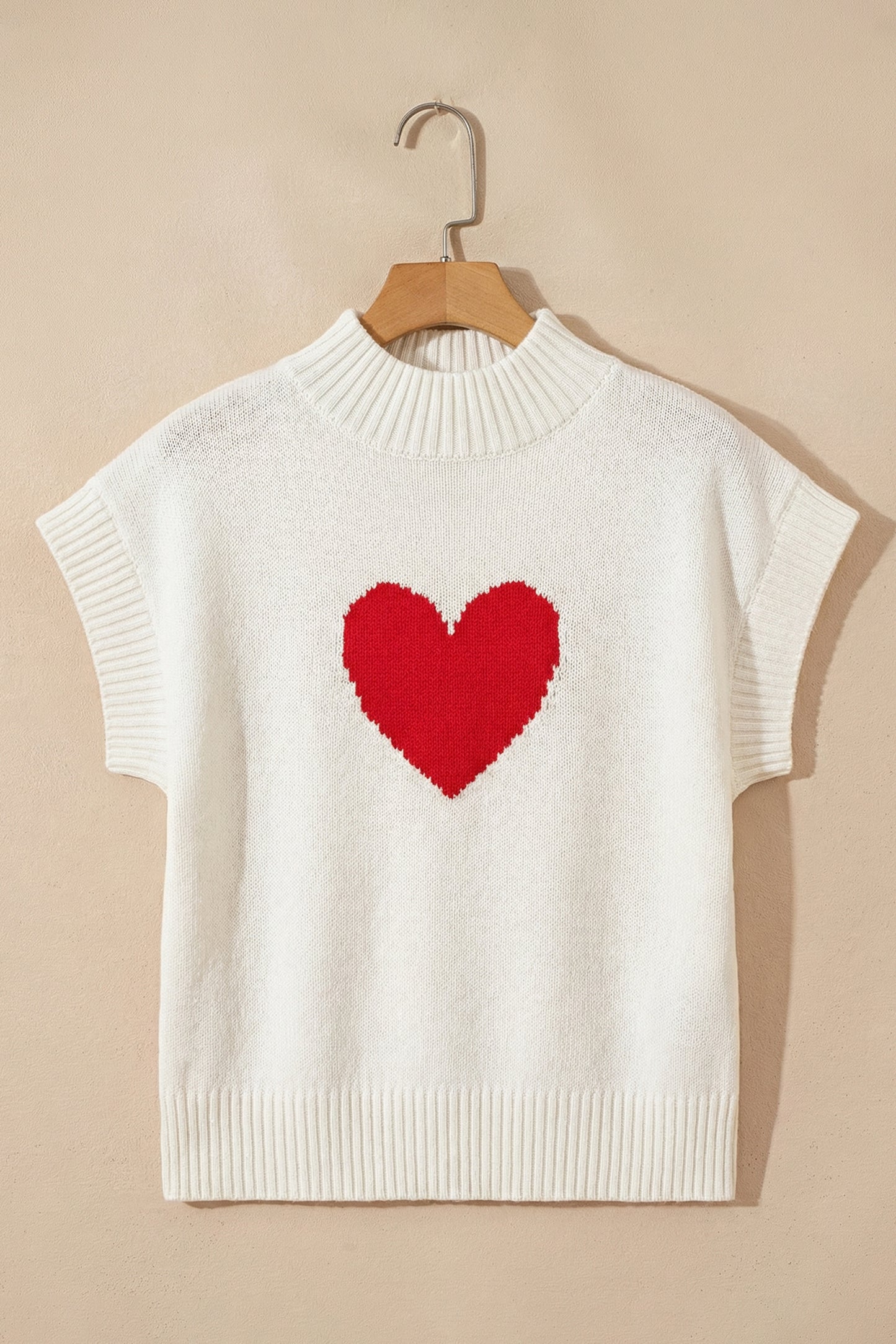 Stacey B's White Valentine Heart Graphic Cropped Short Sleeve Sweater