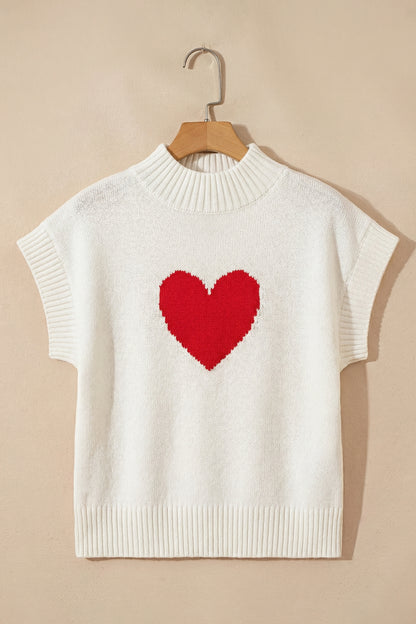 Stacey B's White Valentine Heart Graphic Cropped Short Sleeve Sweater