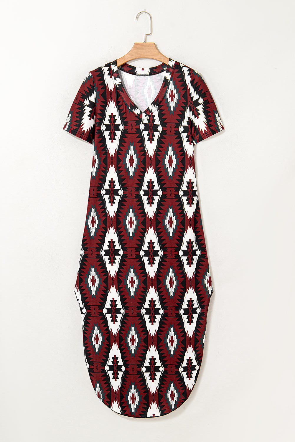 Stacey B's Red Western Aztec Printed Long T-shirt Dress