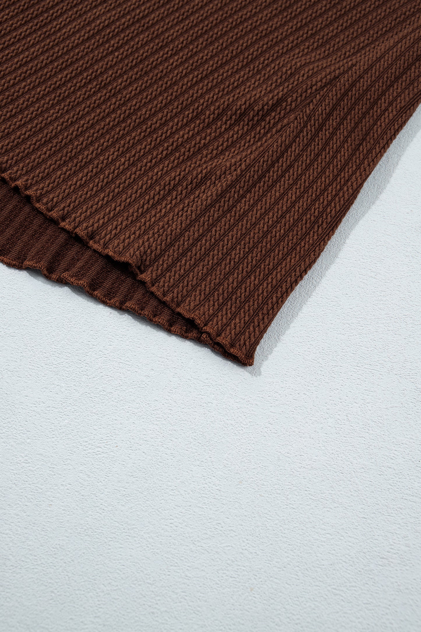 Stacey B's Dark Brown Textured Ribbed Knit Lettuce Trim 2pcs Lounge Set