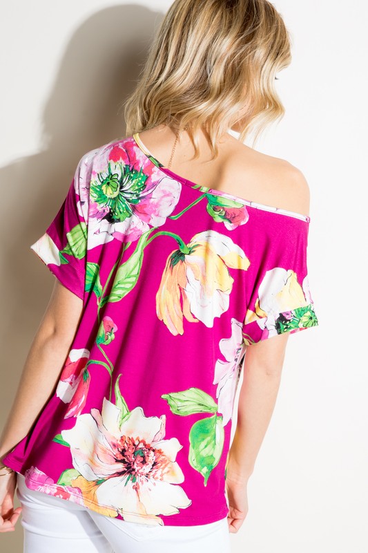 Stacey B's Plus Floral  One Shoulder Boxy Top