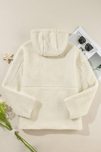 Stacey B's Beige Fleece Zip Up Drawstring Hooded Pocketed Jacket