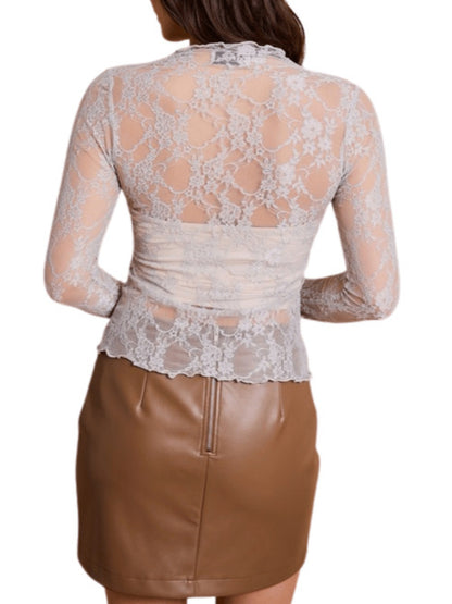 Stacey B's Lace Mock Neck Long Sleeve Top