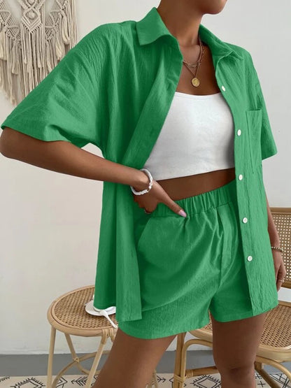 Stacey B's Button Up Short Sleeve Shirt and Shorts Set