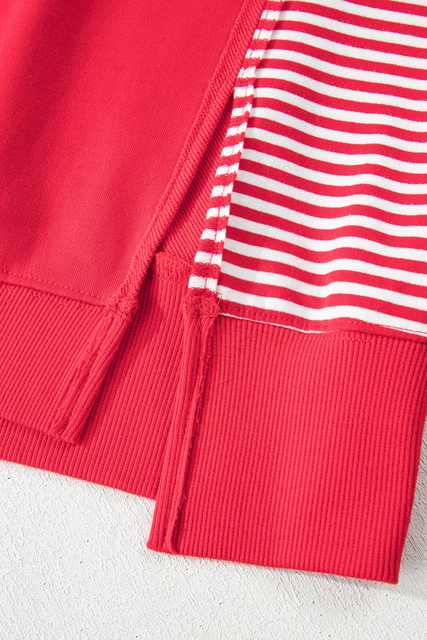 Stacey B's Racing Red Striped Patchwork Sleeve Colorblock Sweatshirt