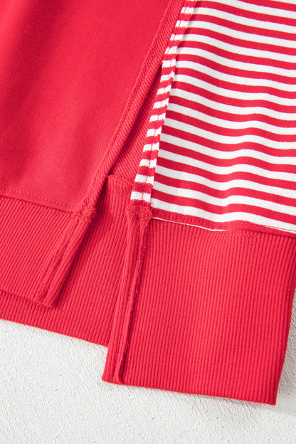 Stacey B's Racing Red Striped Patchwork Sleeve Colorblock Sweatshirt