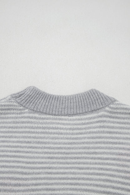 Stacey B's Gray Stripe Contrast Heart Pattern Valentine Knit Sweater