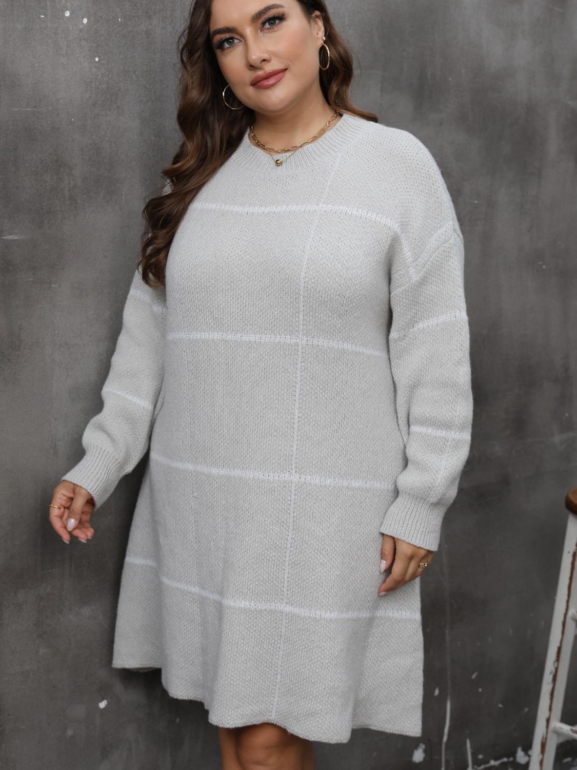 Stacey B's  Round Neck Long Sleeve Sweater Dress