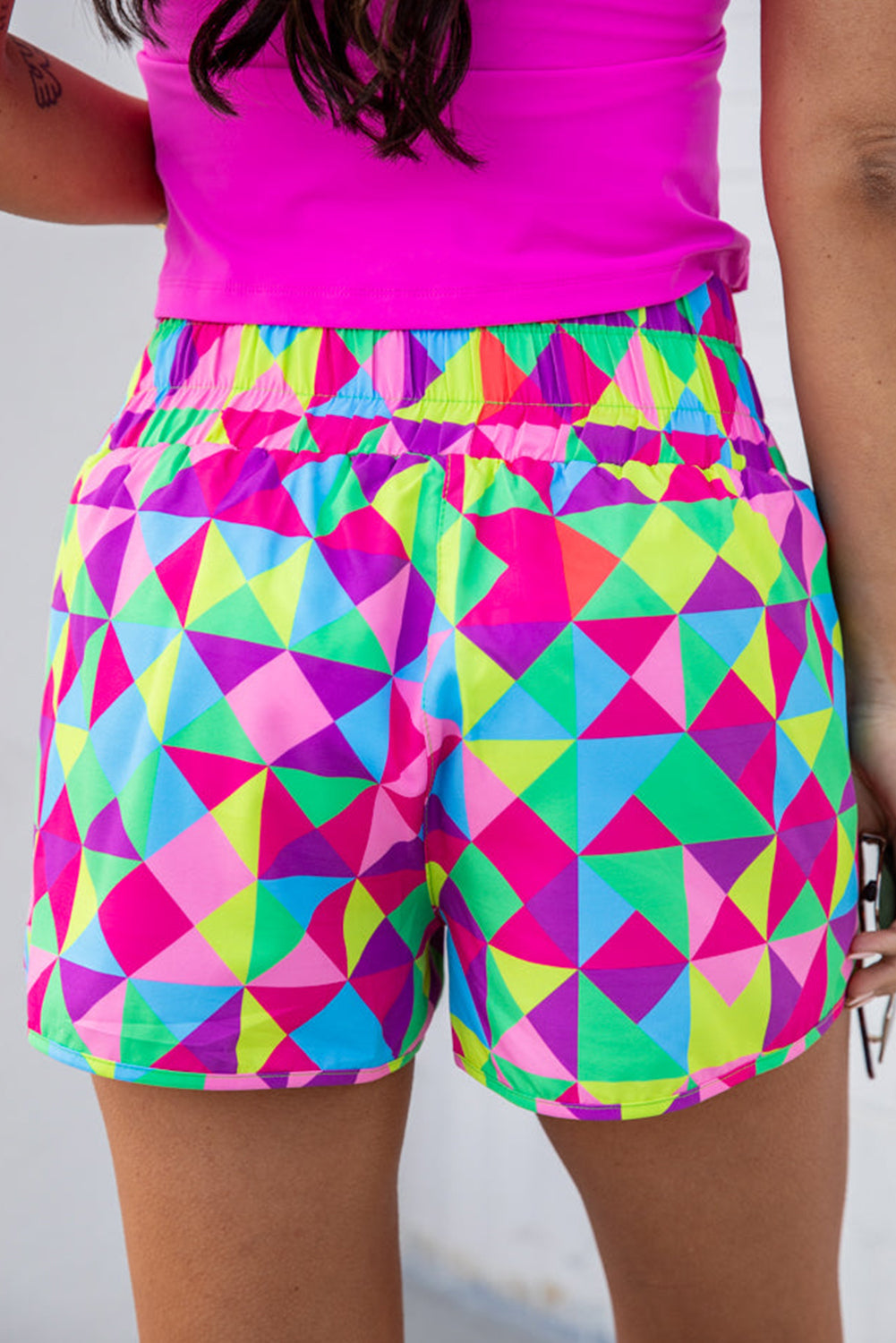 Stacey B's Multicolor Geometric Elastic High Waisted Shorts for Women