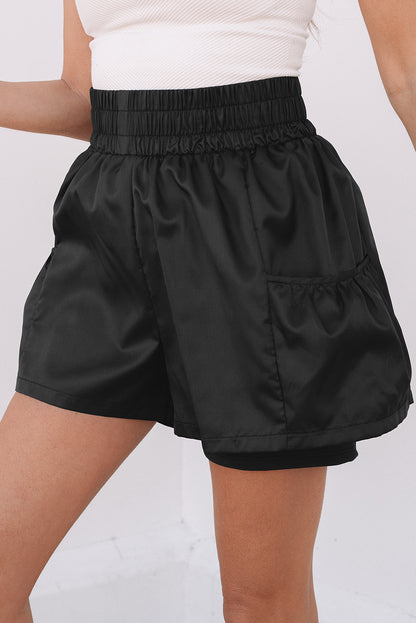 Stacey B's Black Elastic High Waist Pocketed Casual Shorts