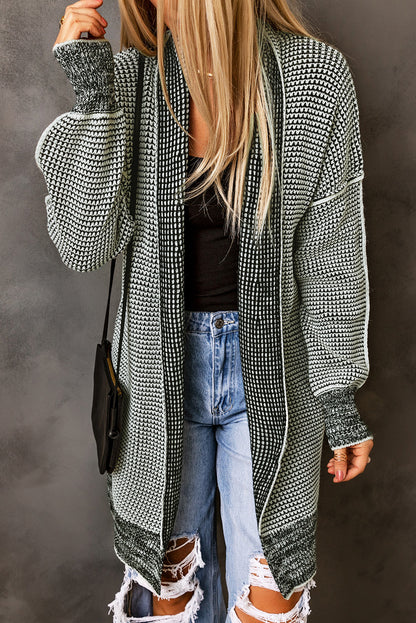 Stacey B's Gray Plaid Knitted Long Open Front Cardigan