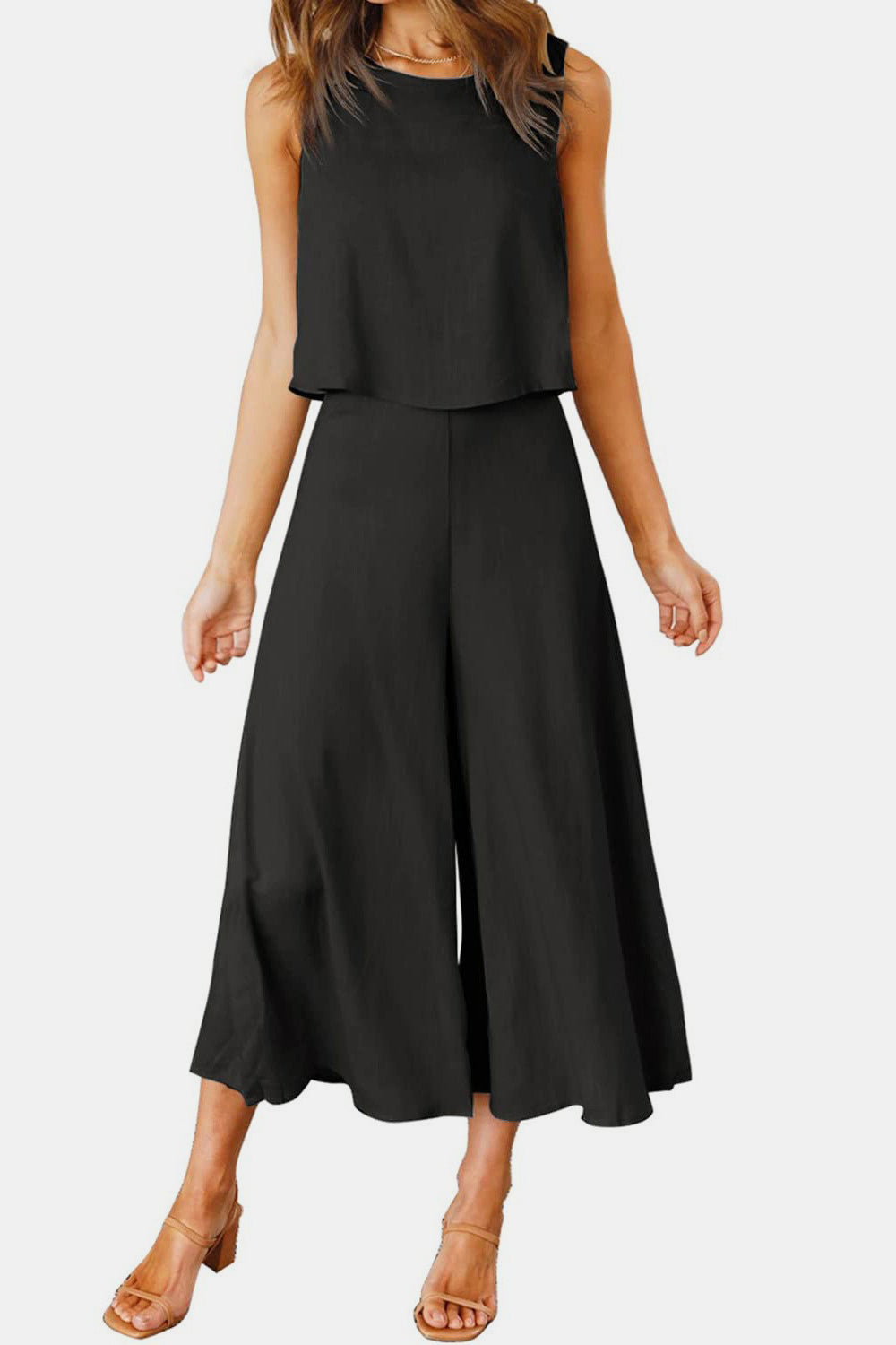 Stacey B's Round Neck Top and Wide Leg Pants Set