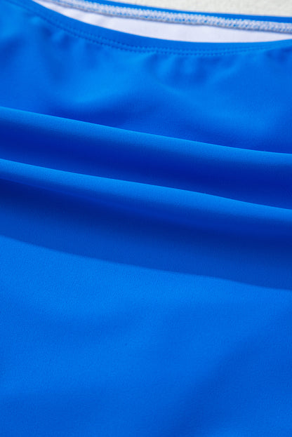 Stacey B's Blue Colorblock Square Neck Top Pleated High Waisted Bikini