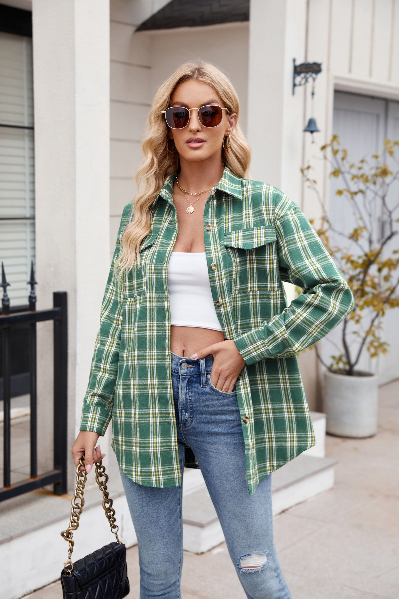 Stacey B's Mandy Plaid Button Up Long Sleeve Shirt