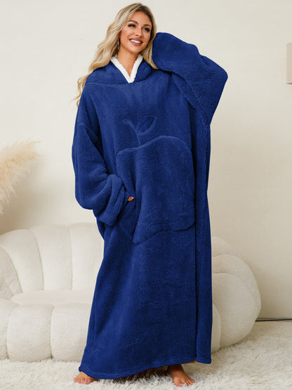 Stacey B's Pocketed Contrast Long Sleeve Hooded Lounge Dress