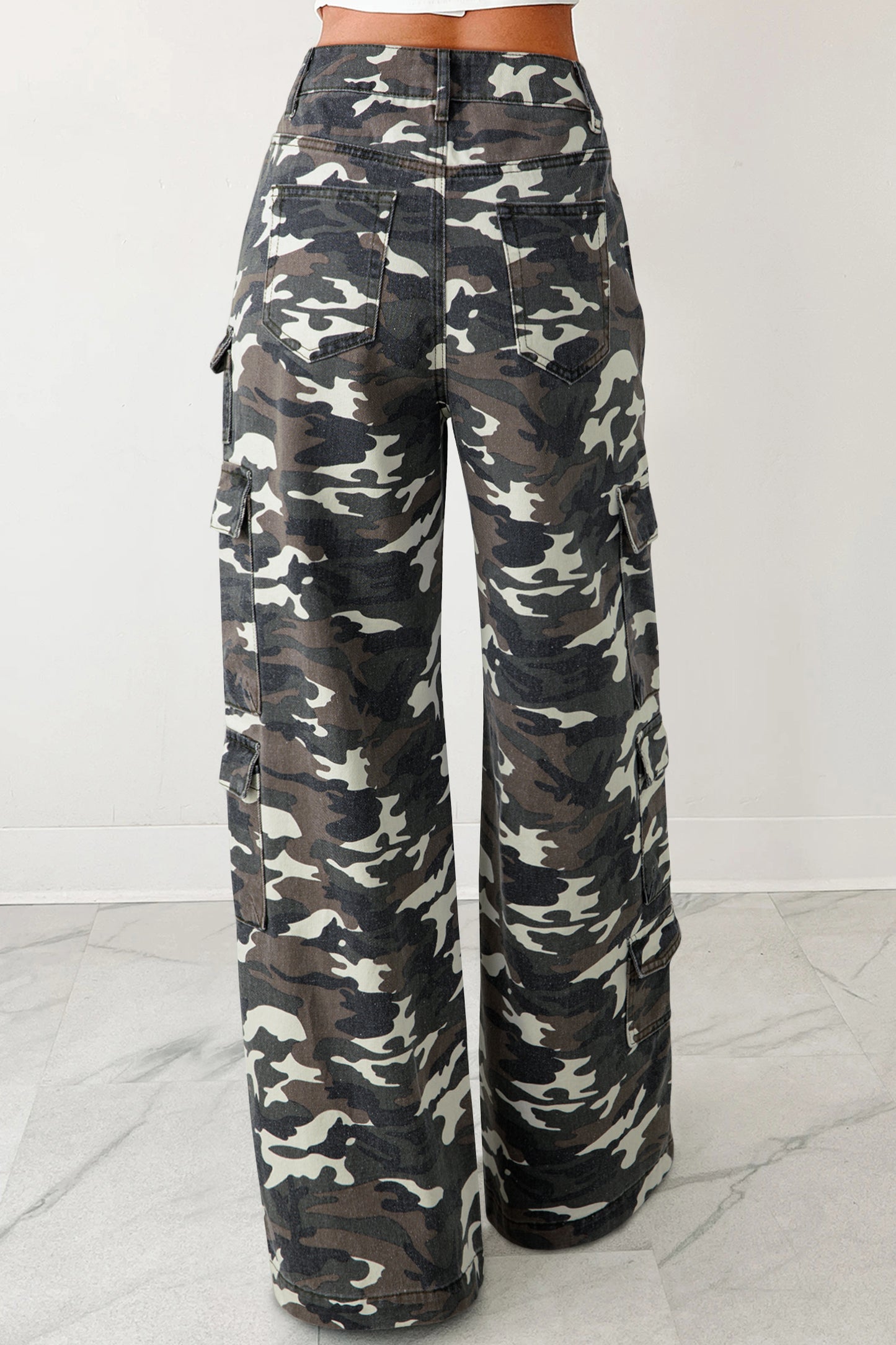 Stacey B's Green Camo Denim Cargo Wide Leg Pants
