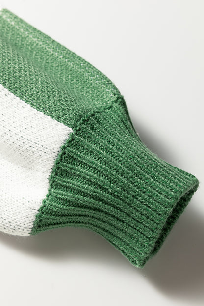 Stacey B's Mist Green Checkered Pattern Polo Collar Loose Sweater