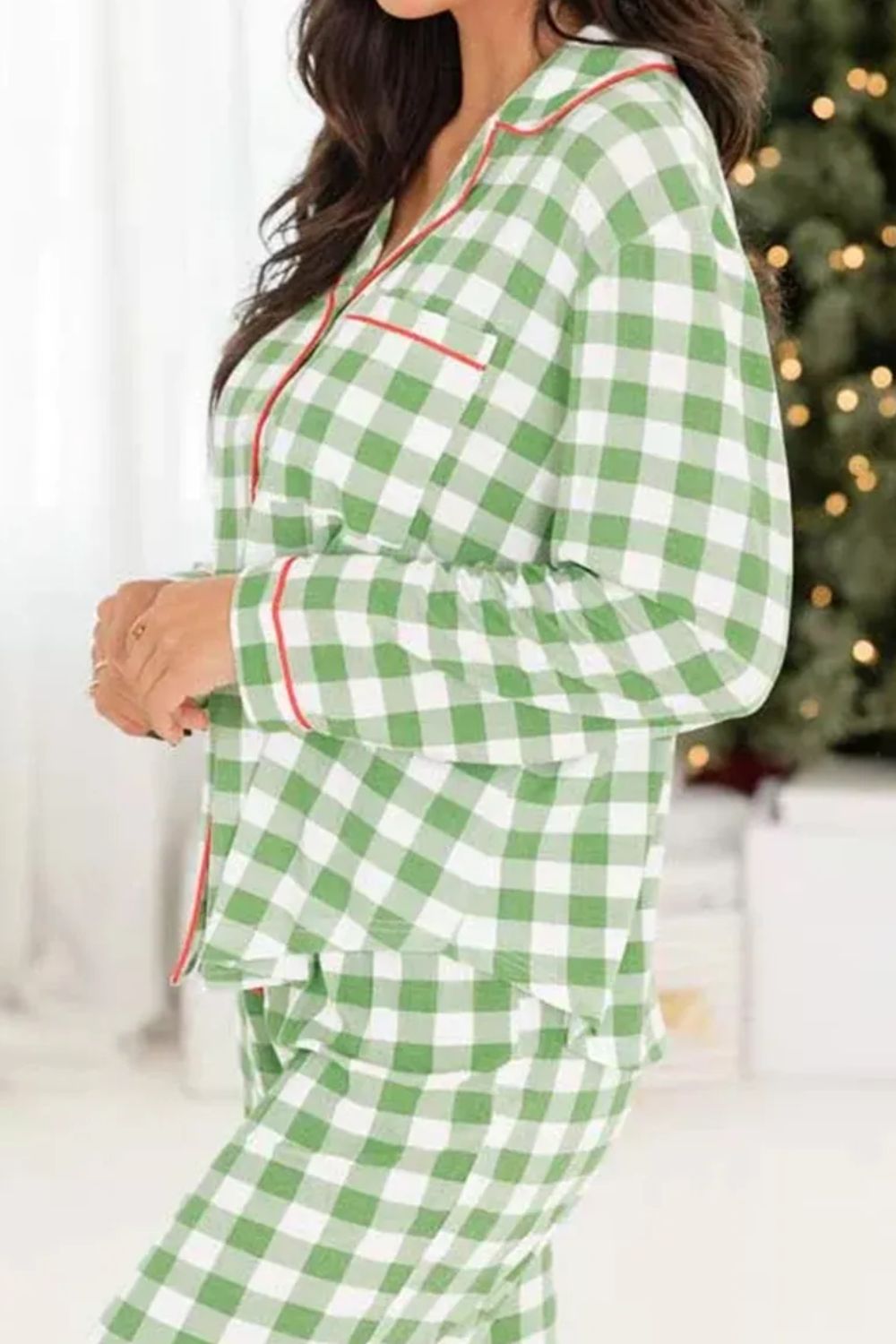 Stacey B's Contrast Piping Plaid Top and Pants Lounge Set