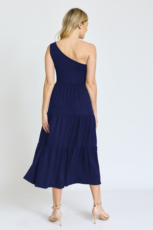 Stacey B's One Shoulder Ruffle Midi Dress