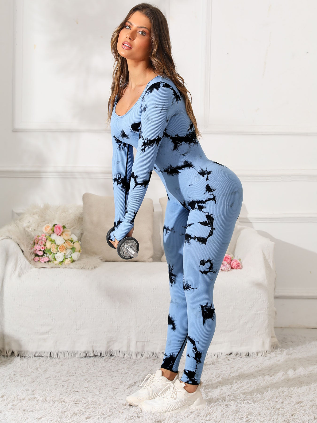 Stacey B's Scoop Neck Long Sleeve Active Jumpsuit