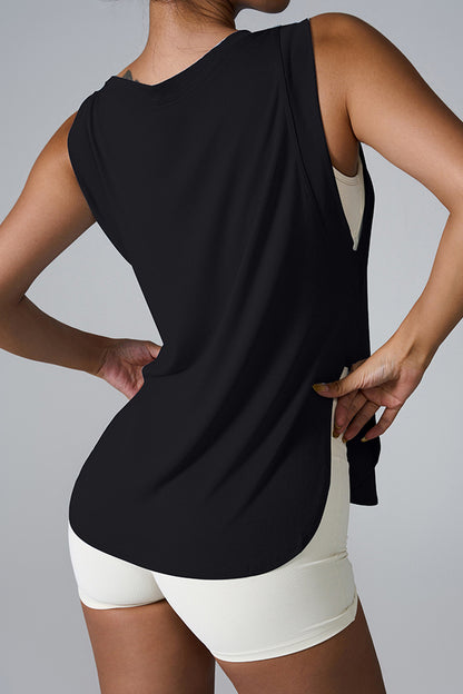 Stacey B's Slit Round Neck Active Tank