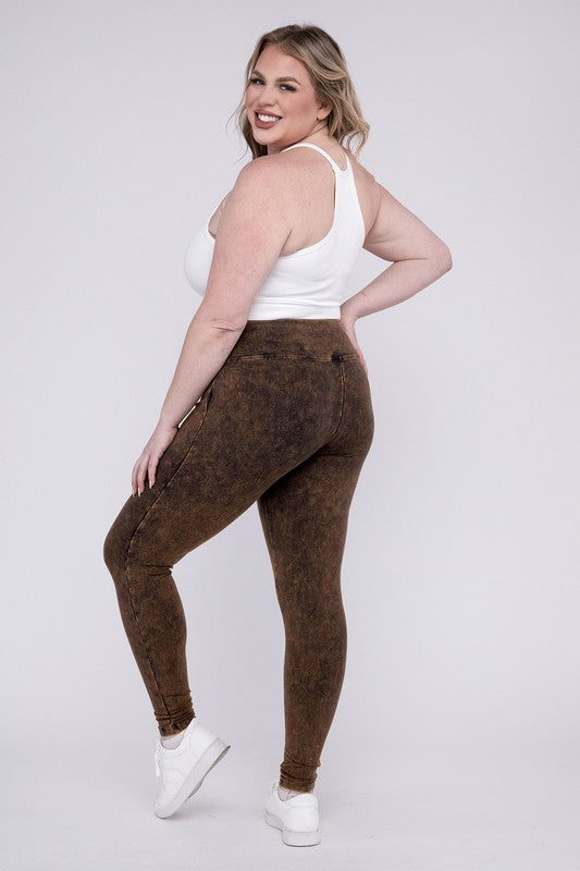 Stacey B's Plus Mineral Washed Wide Waistband Yoga Leggings