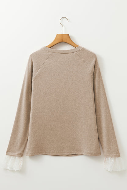 Stacey B's Parchment Seam Detail Lace Contrast Cuffs Raglan Sleeve Top