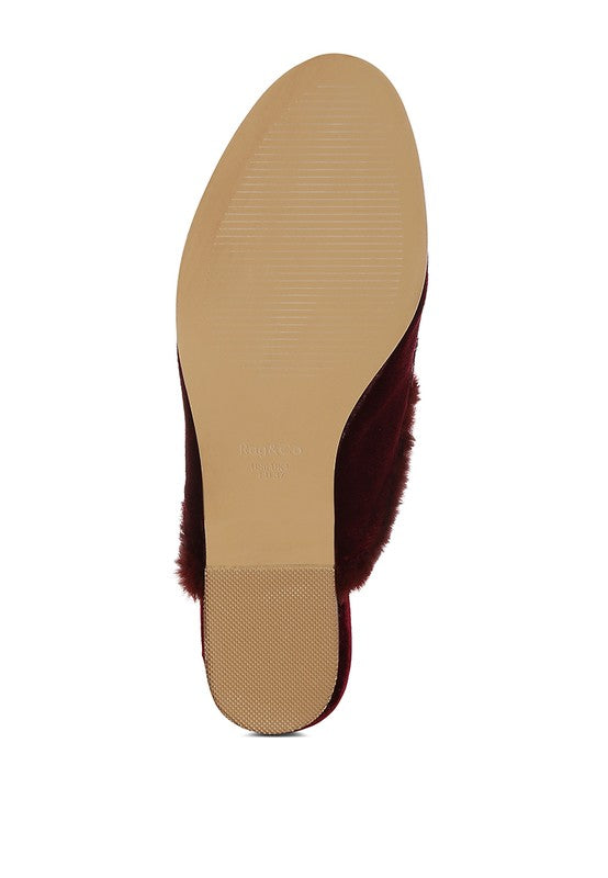 Stacey B's Seyhan Fur Detail Velvet Slip-On Mules