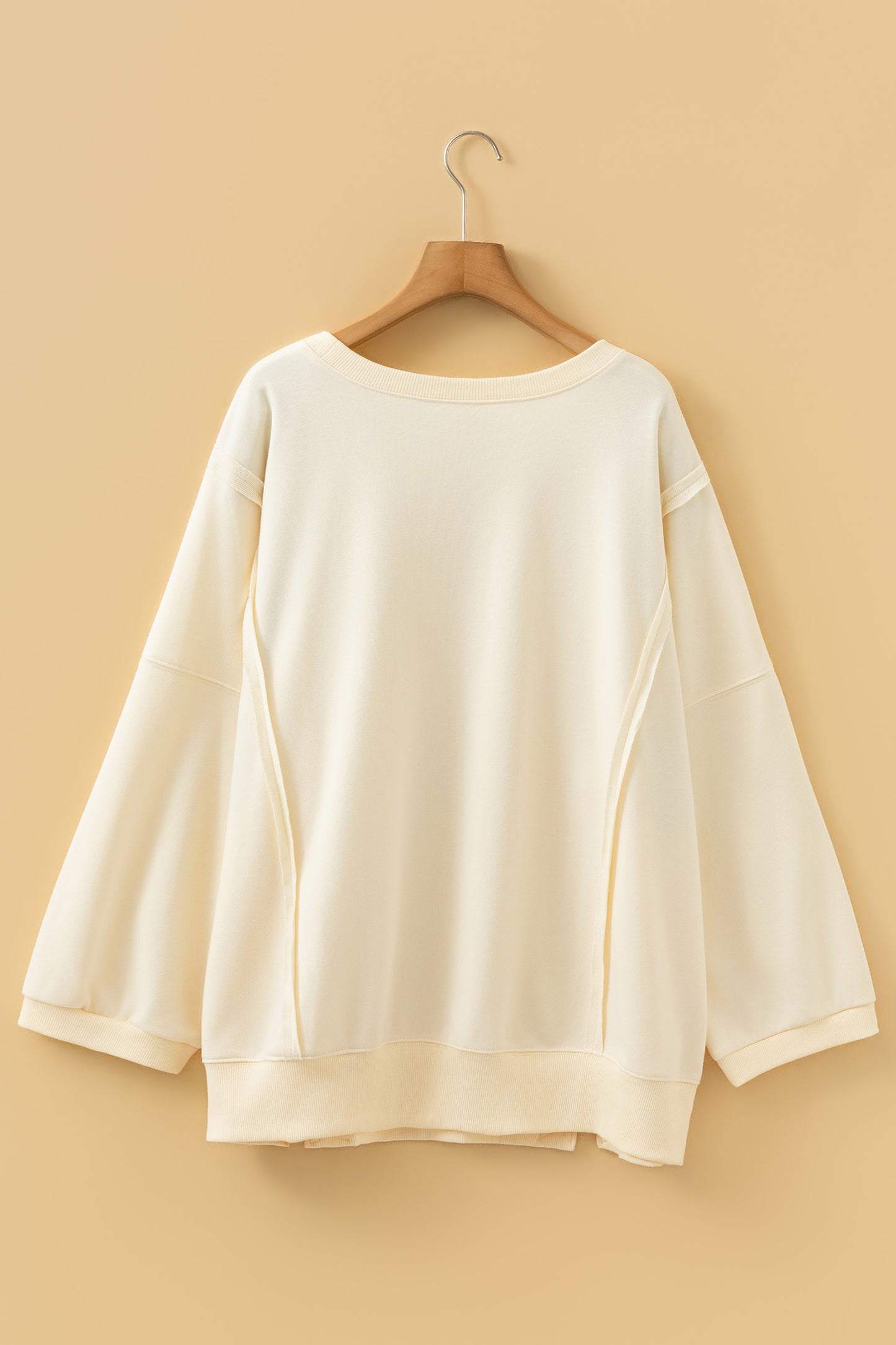 Stacey B's Beige Plus Size Raw Seam Detail Floral Bow Patched Baggy Pullover