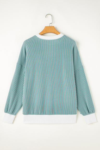 Stacey B's Light Blue Corded Colorblock Drop Shoulder Loose Top