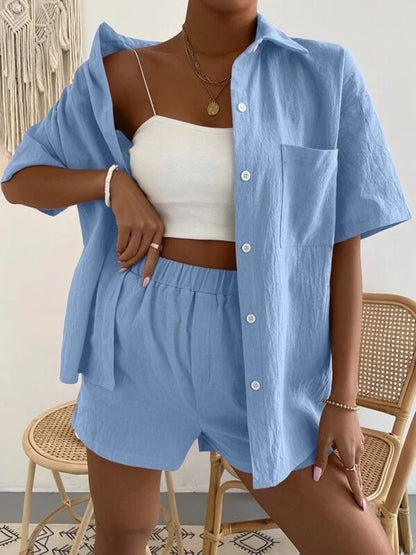 Stacey B's Button Up Short Sleeve Shirt and Shorts Set