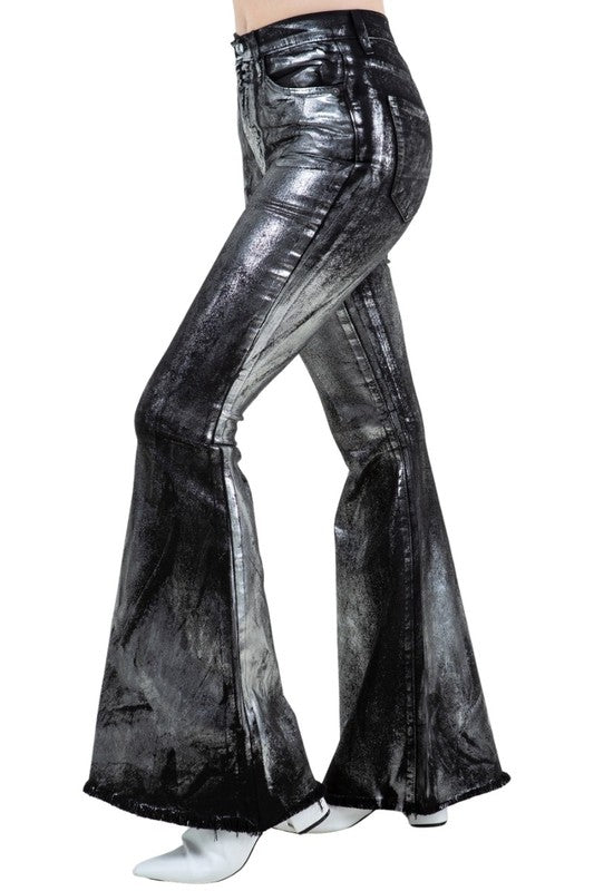 Stacey B's Metallic Bell Bottom Jean in Black- Inseam 30