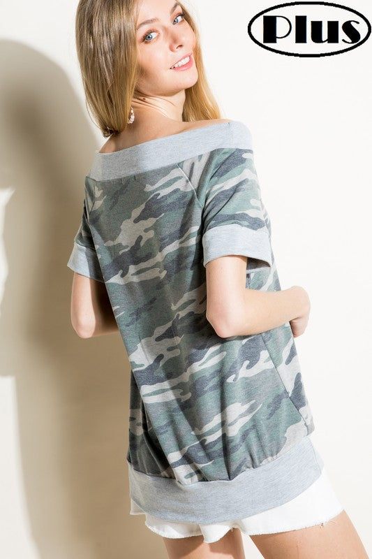 Stacey B's  Plus French Treey Camouflage Top