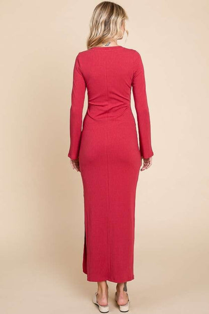 Stacey B's Culture Code Full Size Round Neck Bodycon Bell Maxi Dress
