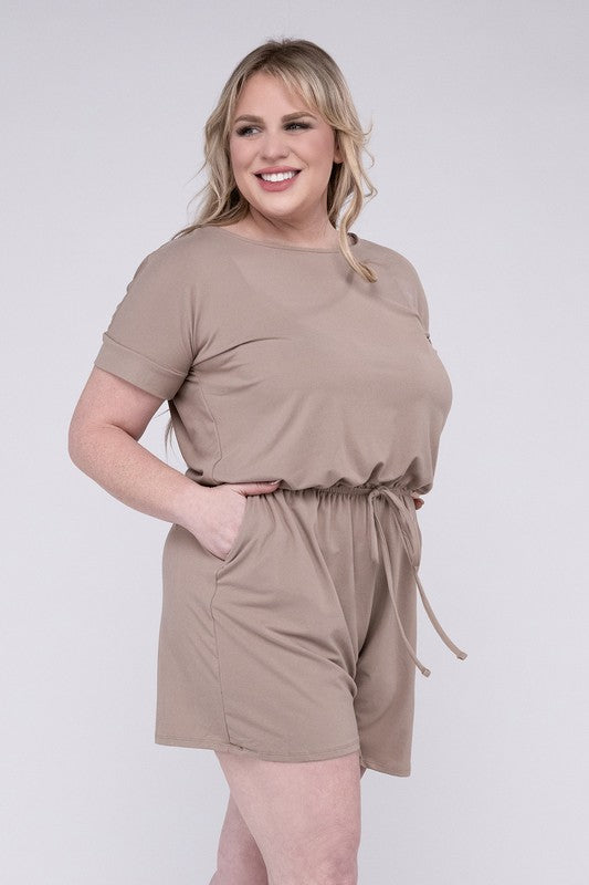 Stacey B's Plus Brushed DTY Romper with Pockets