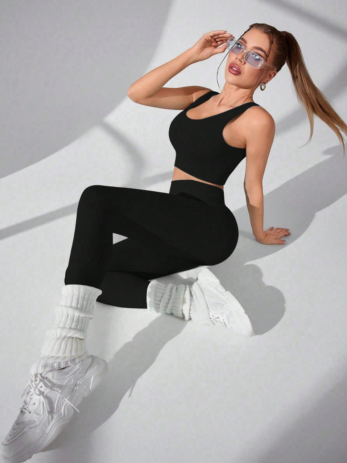 Stacey B's Scoop Neck Wide Strap Top and Pants Active Set