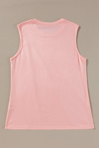 Stacey B's Black Solid Color Crew Neck Pleated Sleeveless Top
