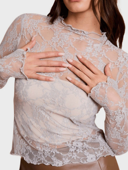Stacey B's Lace Mock Neck Long Sleeve Top
