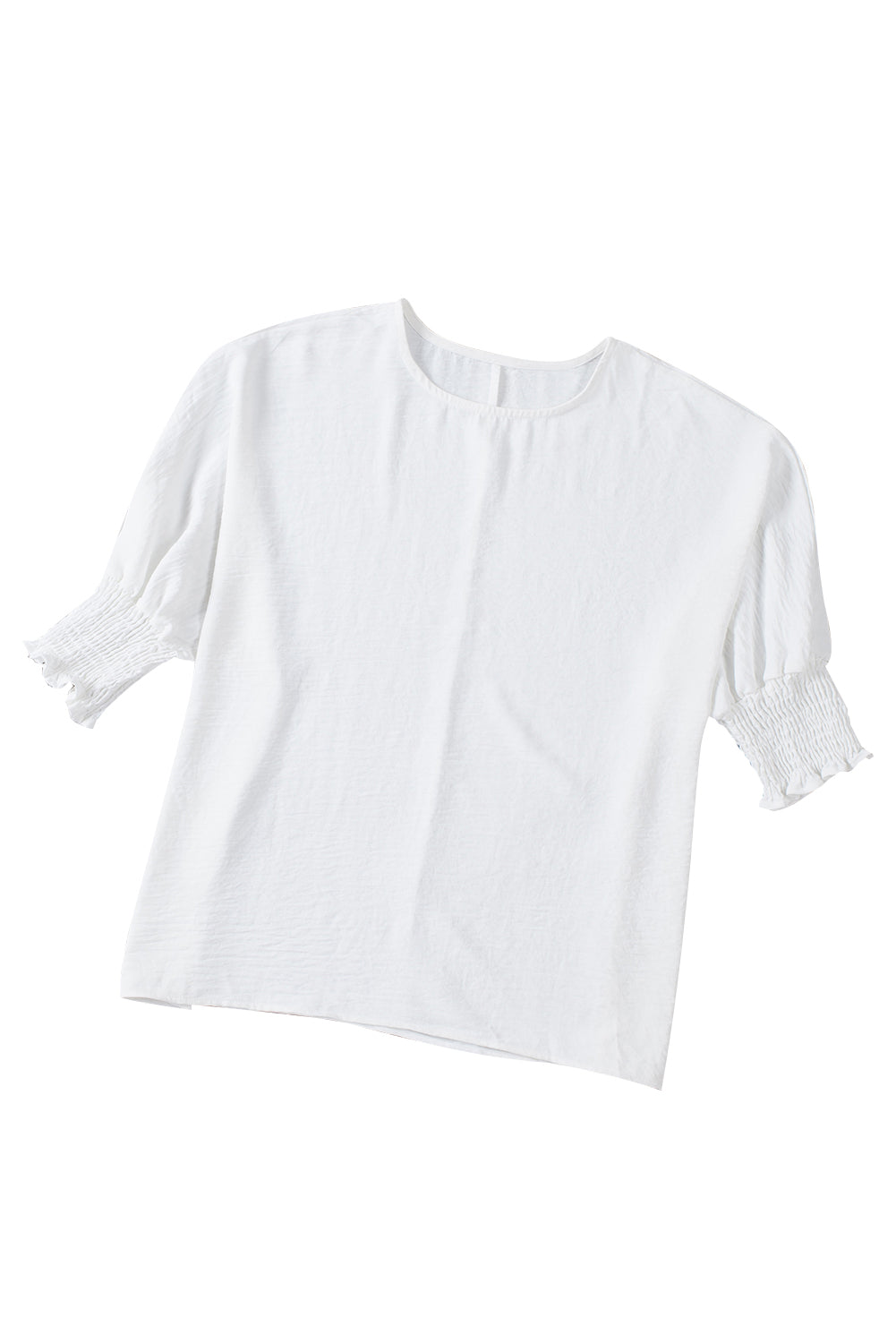 Stacey B's White Plain & Casual Shirred Cuffs Half Sleeve Top