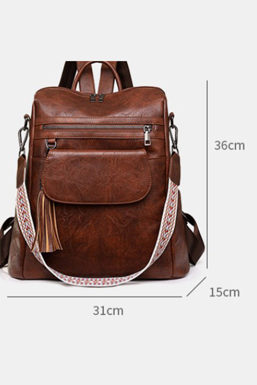 Stacey B's Brown Tassel Decor Retro PU Large Capacity Backpack