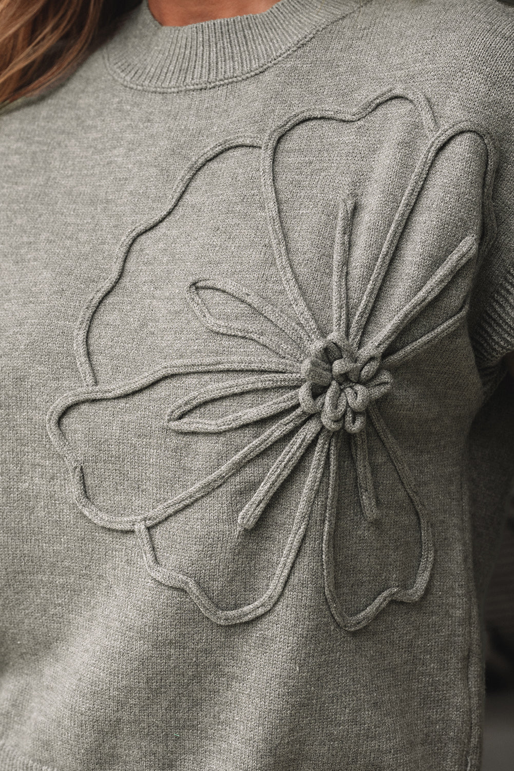 Stacey B's High Flower Pattern Ribbed Trim Short Sleeve Boxy Sweater