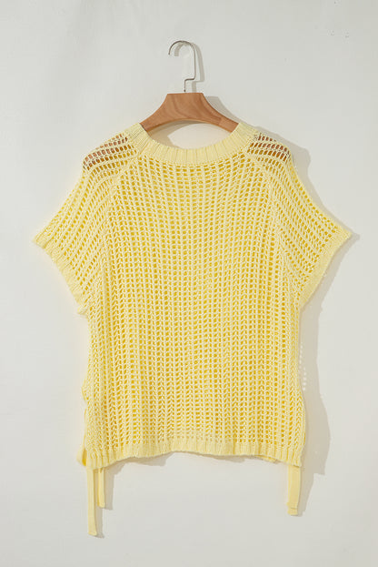 Stacey B's Pink Side Tie Hollow-out Crochet Knit Top