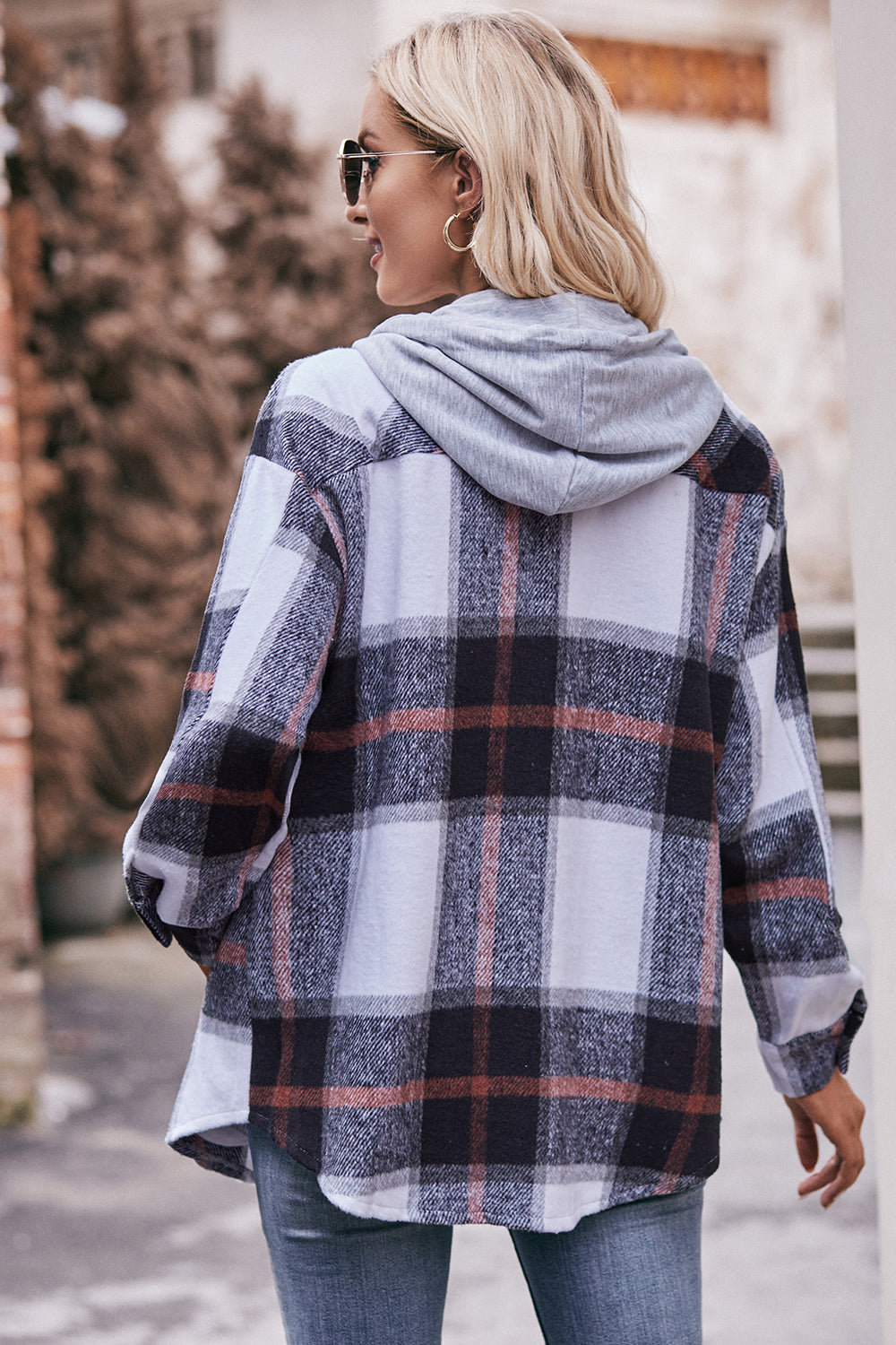 Stacey B's Mandy Plaid Dropped Shoulder Hooded Jacket