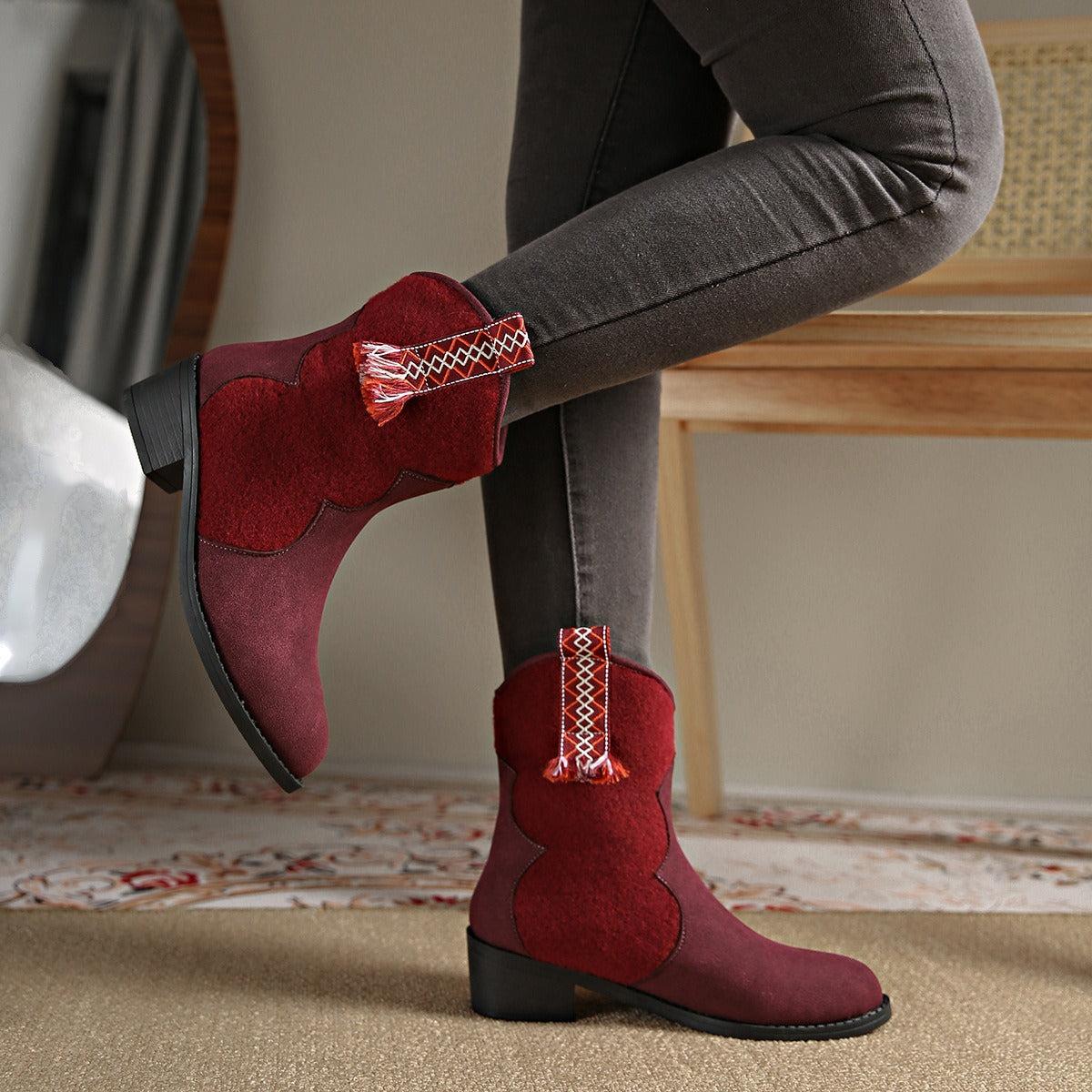 Stacey B's Suede Point Toe Block Heel Boots