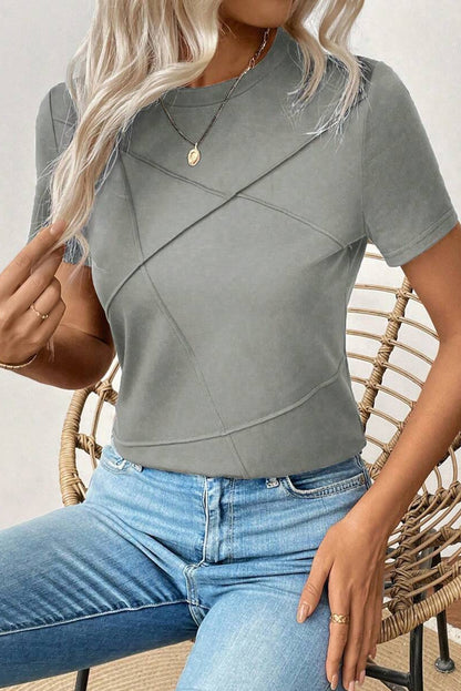 Stacey B's Medium Grey Solid Color Toothpick Stripe Round Neck T Shirt