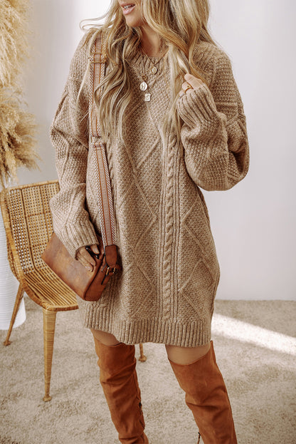 Stacey B's Parchment Cable Knit Drop Shoulder Loose Fit Sweater Dress