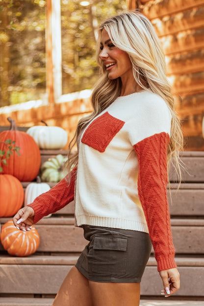 Stacey B's Gold Flame Colorblock Patched Pocket Drop Shoulder Sweater