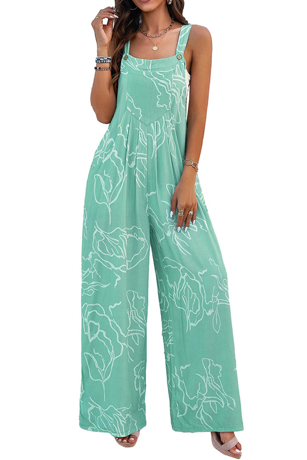 Stacey B's Moonlight Jade Abstract Print Wide Leg Bib Overall